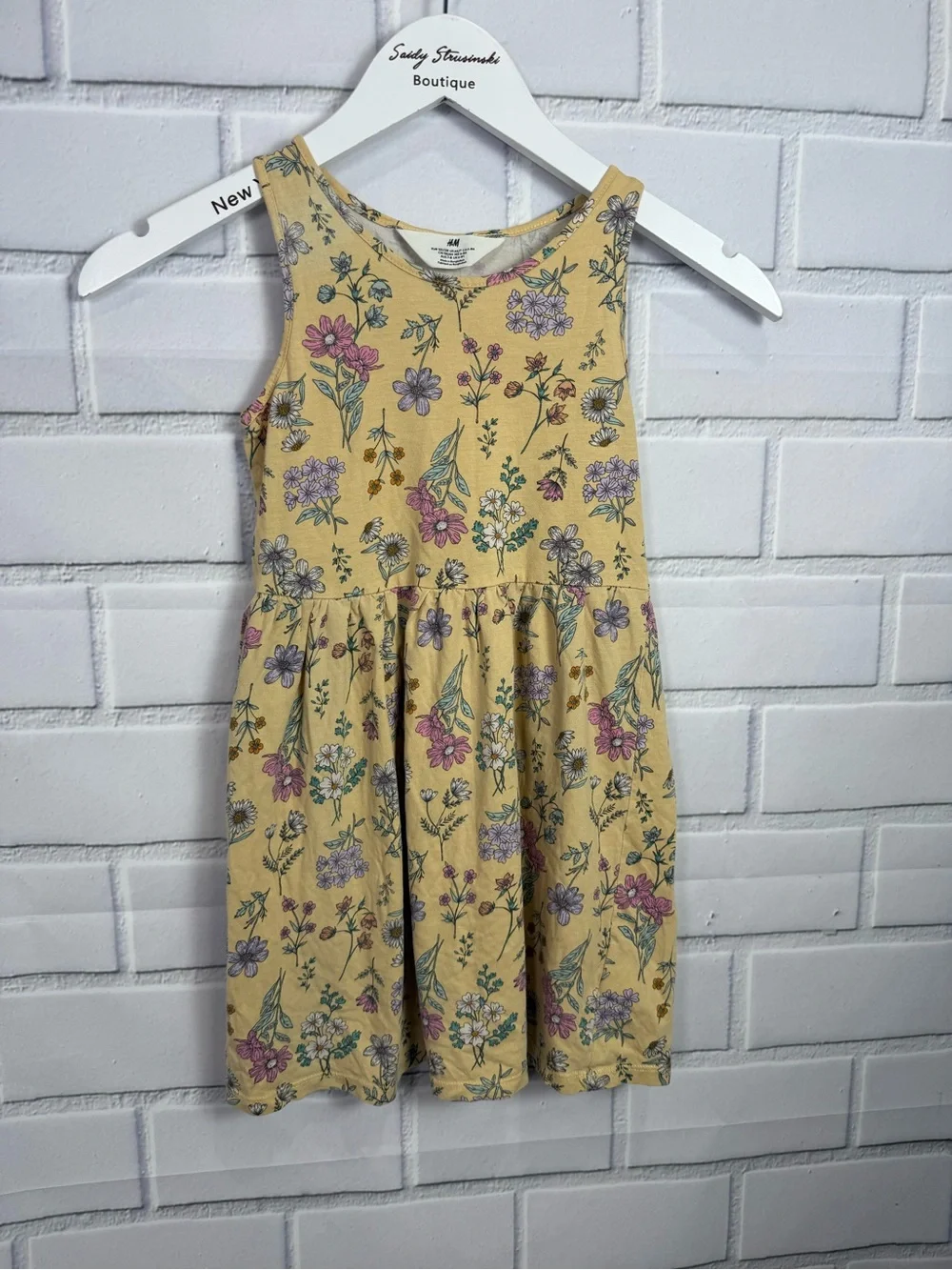 H&M Girls Floral Sleeveless Dress Size 6X-7 Yellow Cotton